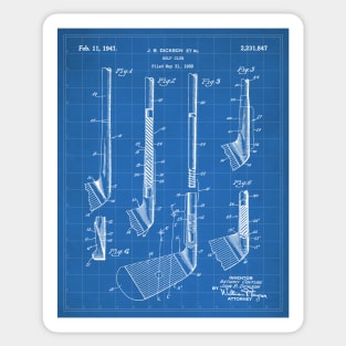 Golf Club Patent - Golfing Fan Home Office Art - Blueprint Sticker